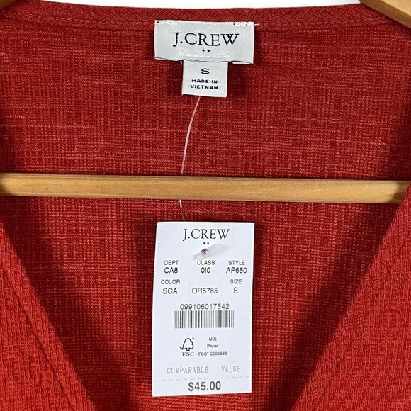 J. Crew Textured V-Neck Three Quarter Sleeve Top Size Small Burnt Orange/Rust - Picture 6 of 9